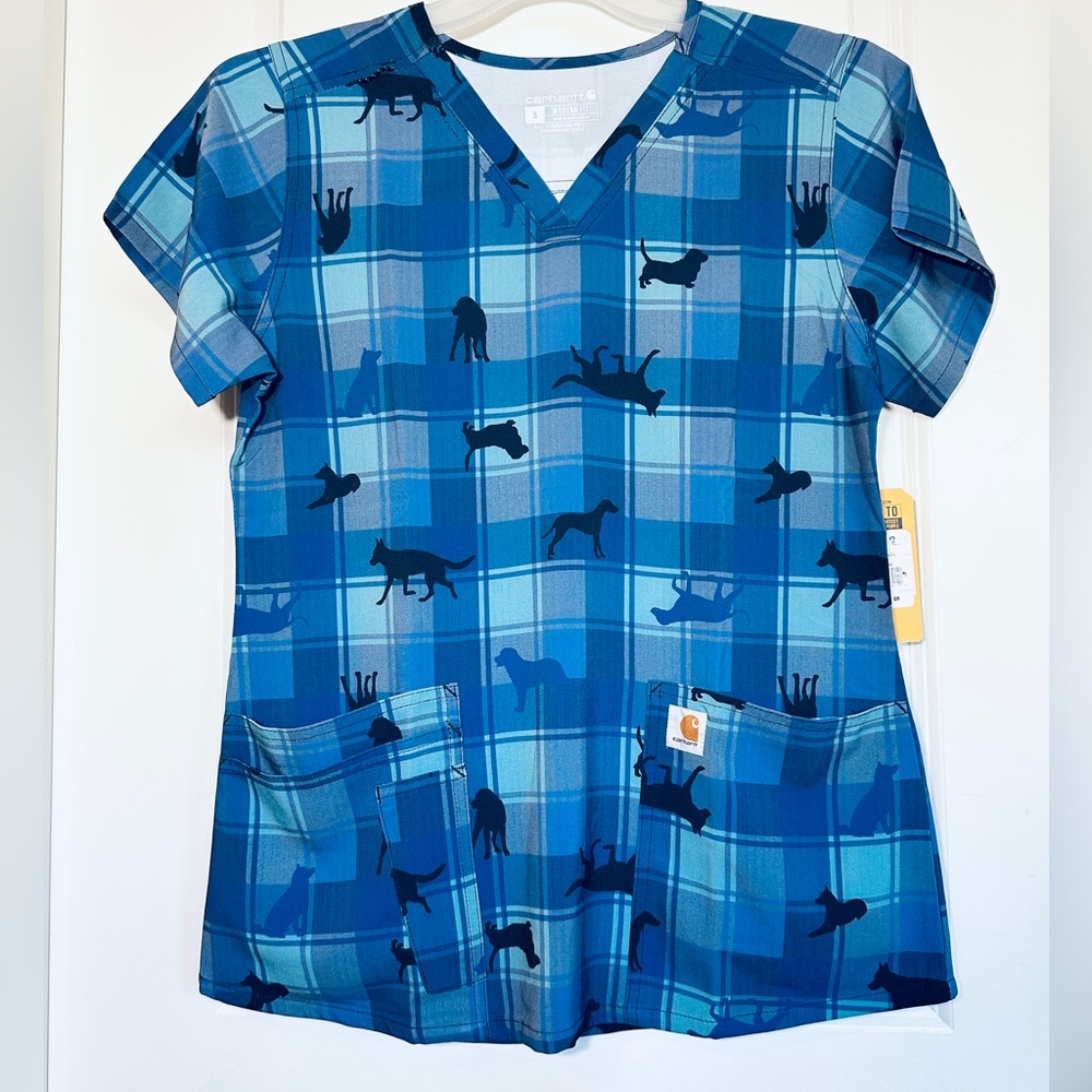 Carhartt Modern Fit V-Neck Scrub Top Womens XXL with Dog Print Brand NWT!